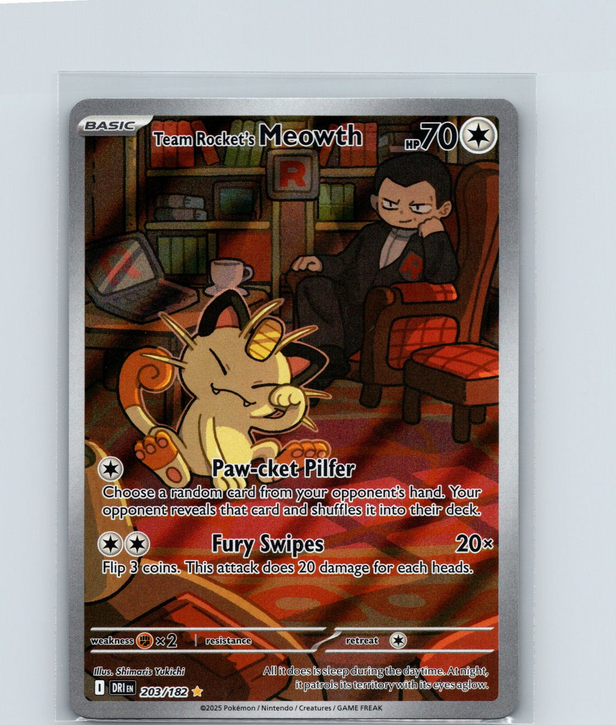 Team Rocket's Meowth Holo Illustration Rare SV10: Destined Rivals 203/182 NM