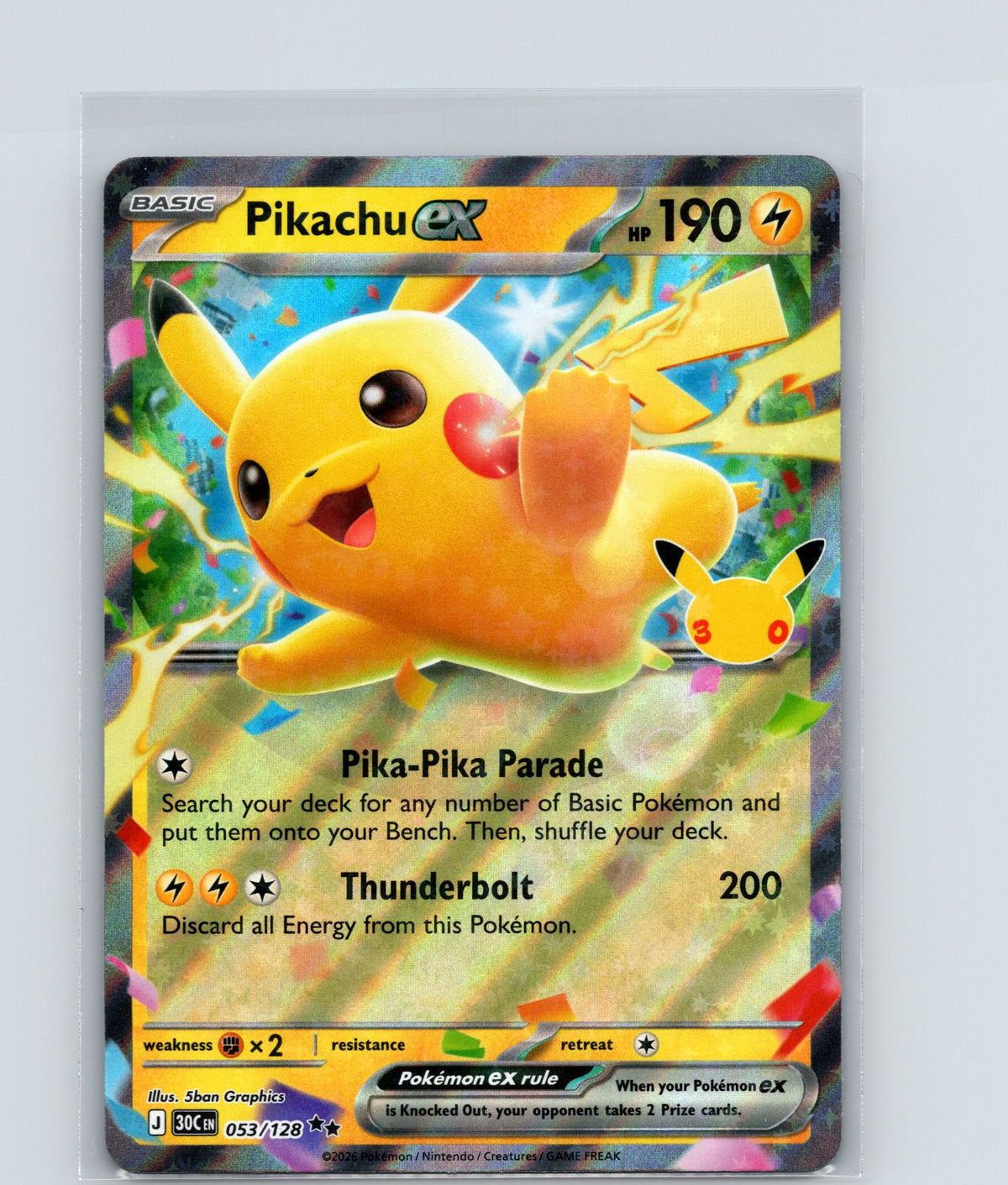 Pikachu ex Holo Double Rare ME: 30th Celebration 053/128 NM