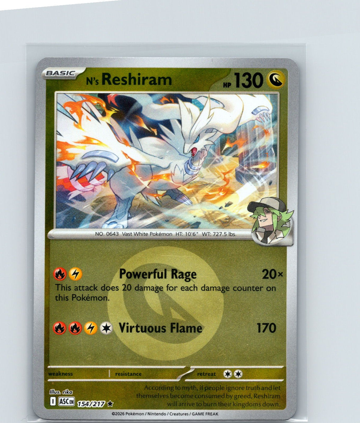 N's Reshiram (Energy Symbol Pattern) Reverse Holo Rare 154/217 NM