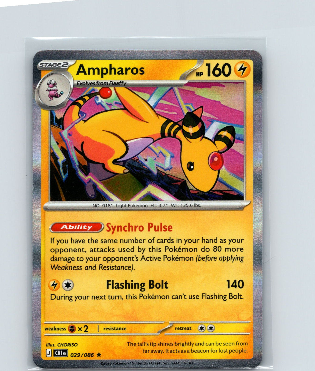 Ampharos Holo Rare ME04: Chaos Rising 029/086 NM