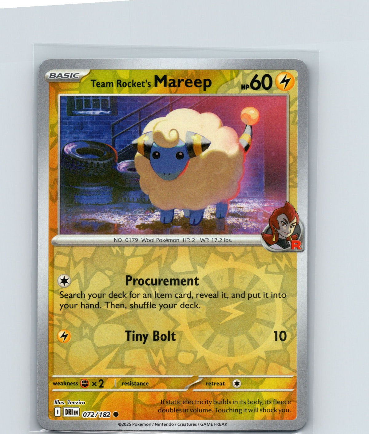 Team Rocket's Mareep Reverse Holo Common SV10: Destined Rivals 072/182 NM