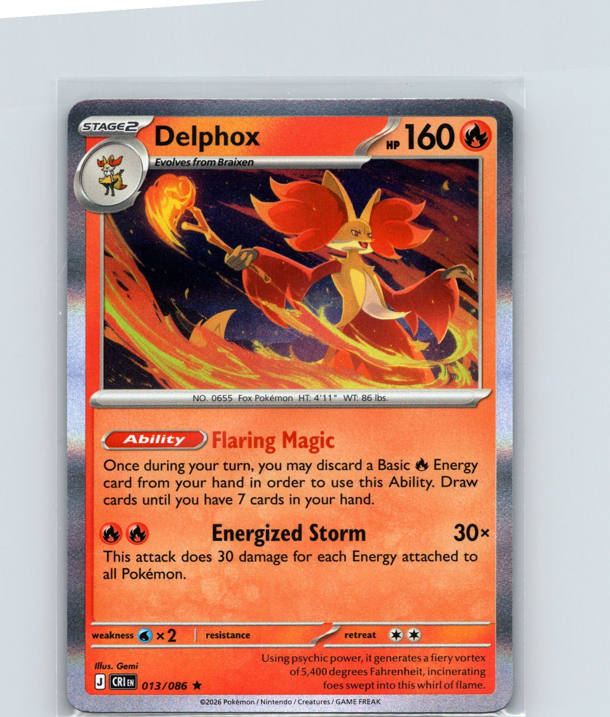 Delphox Holo Rare ME04: Chaos Rising 013/086 NM