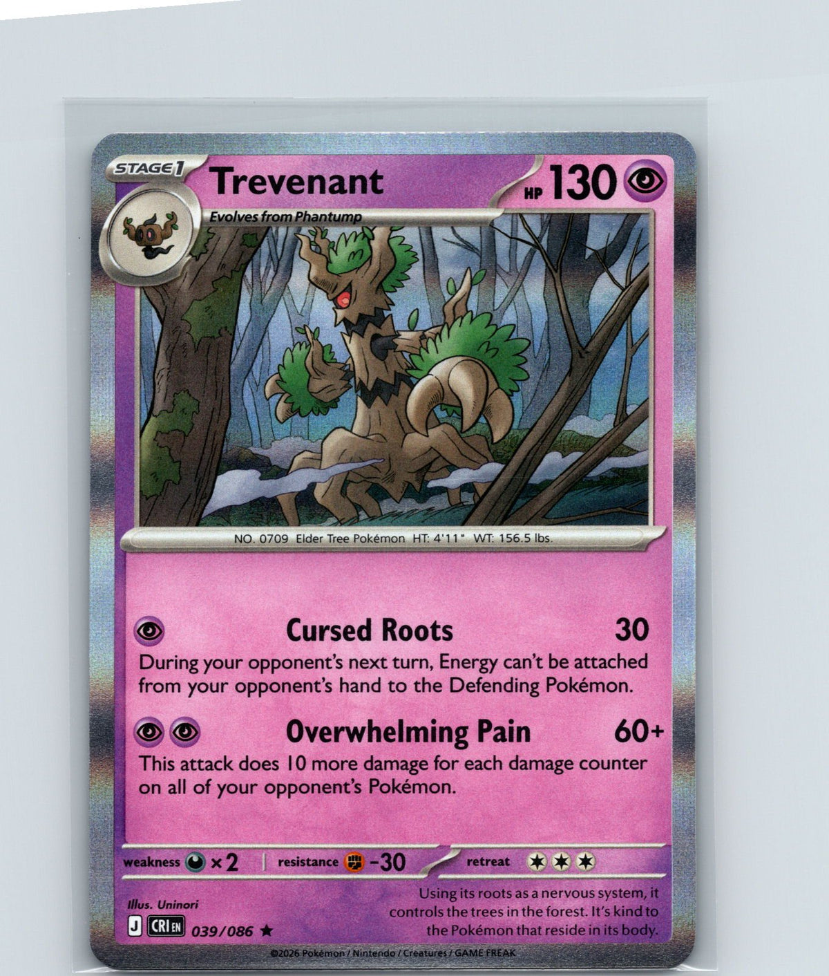 Trevenant Holo Rare ME04: Chaos Rising 039/086 NM