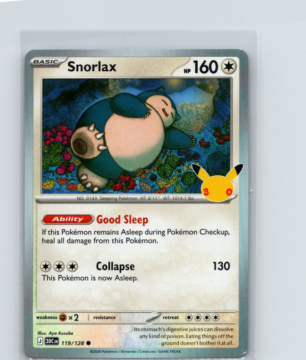 Snorlax Holo Common ME: 30th Celebration 119/128 NM