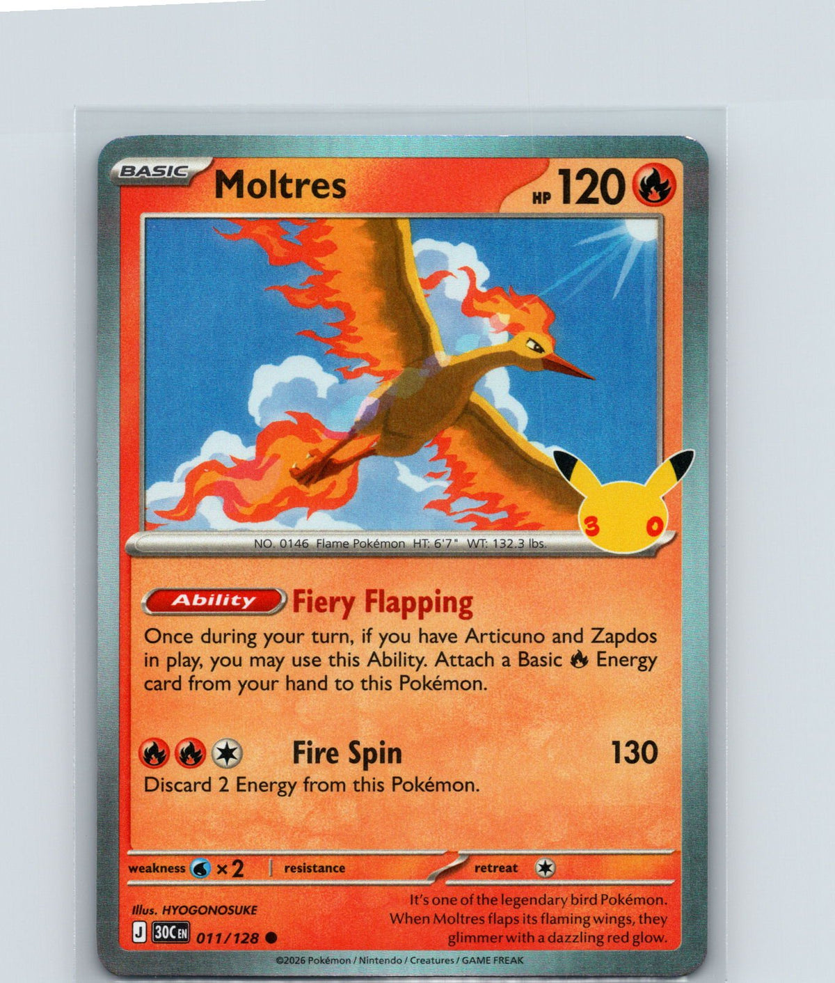 Moltres Holo Common ME: 30th Celebration 011/128 NM