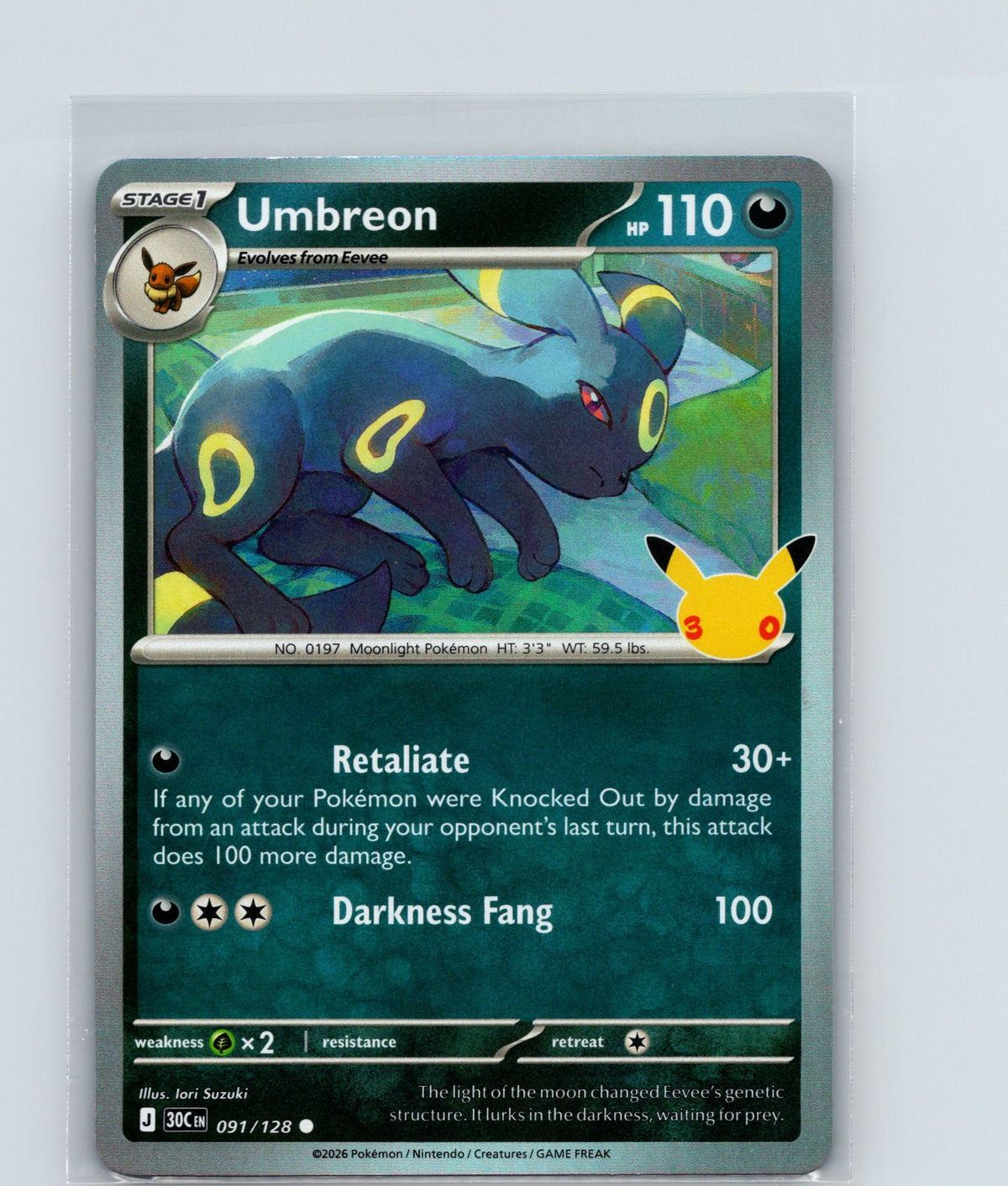 Umbreon Holo Common ME: 30th Celebration 091/128 NM