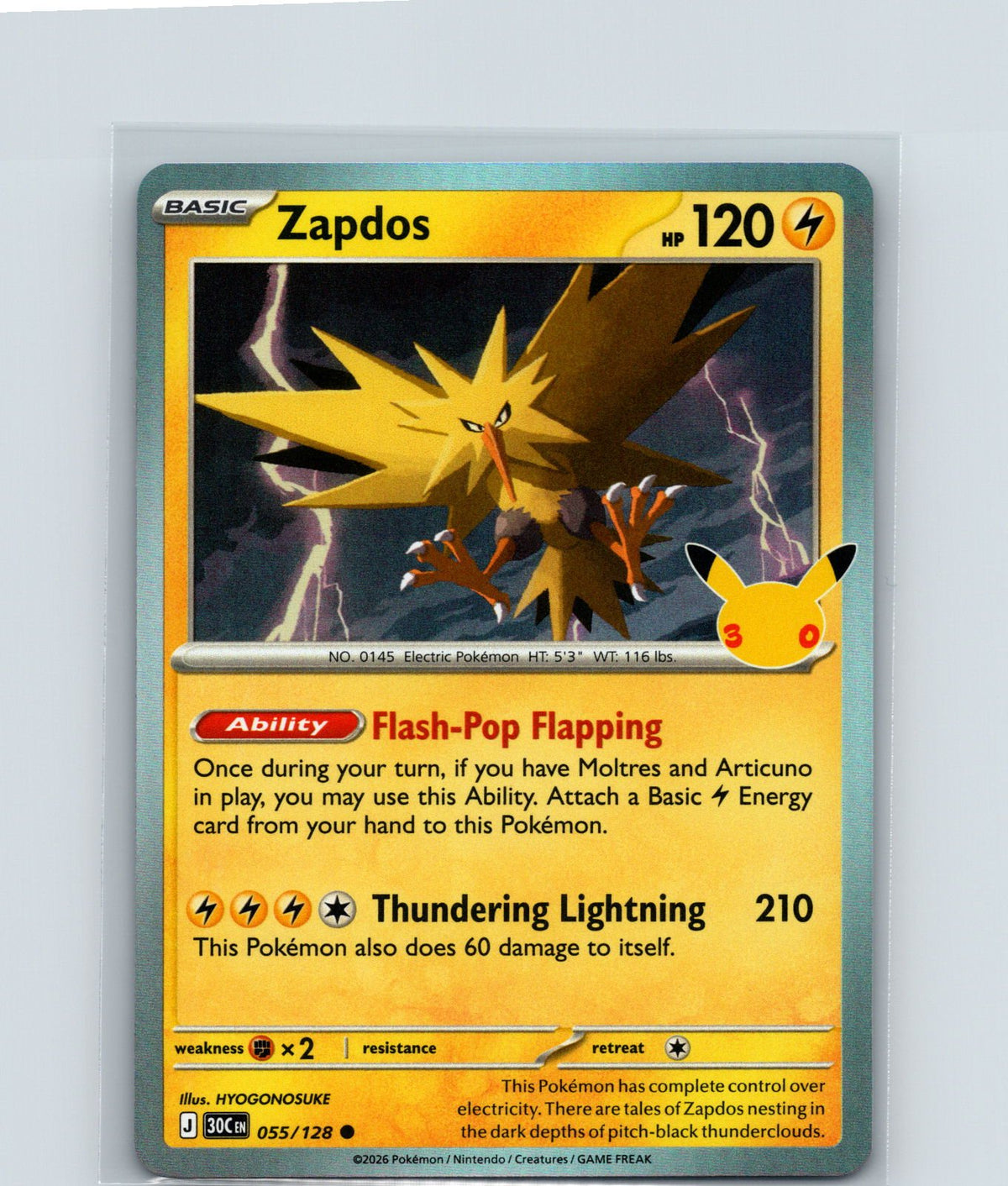 Zapdos Holo Common ME: 30th Celebration 055/128 NM