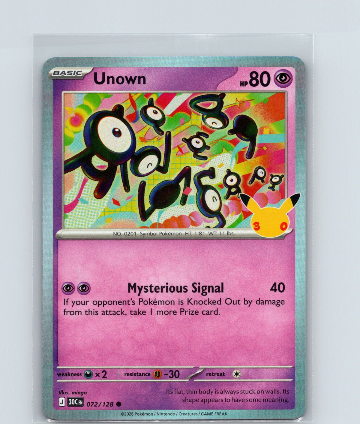 Unown Holo Common ME: 30th Celebration 072/128 NM