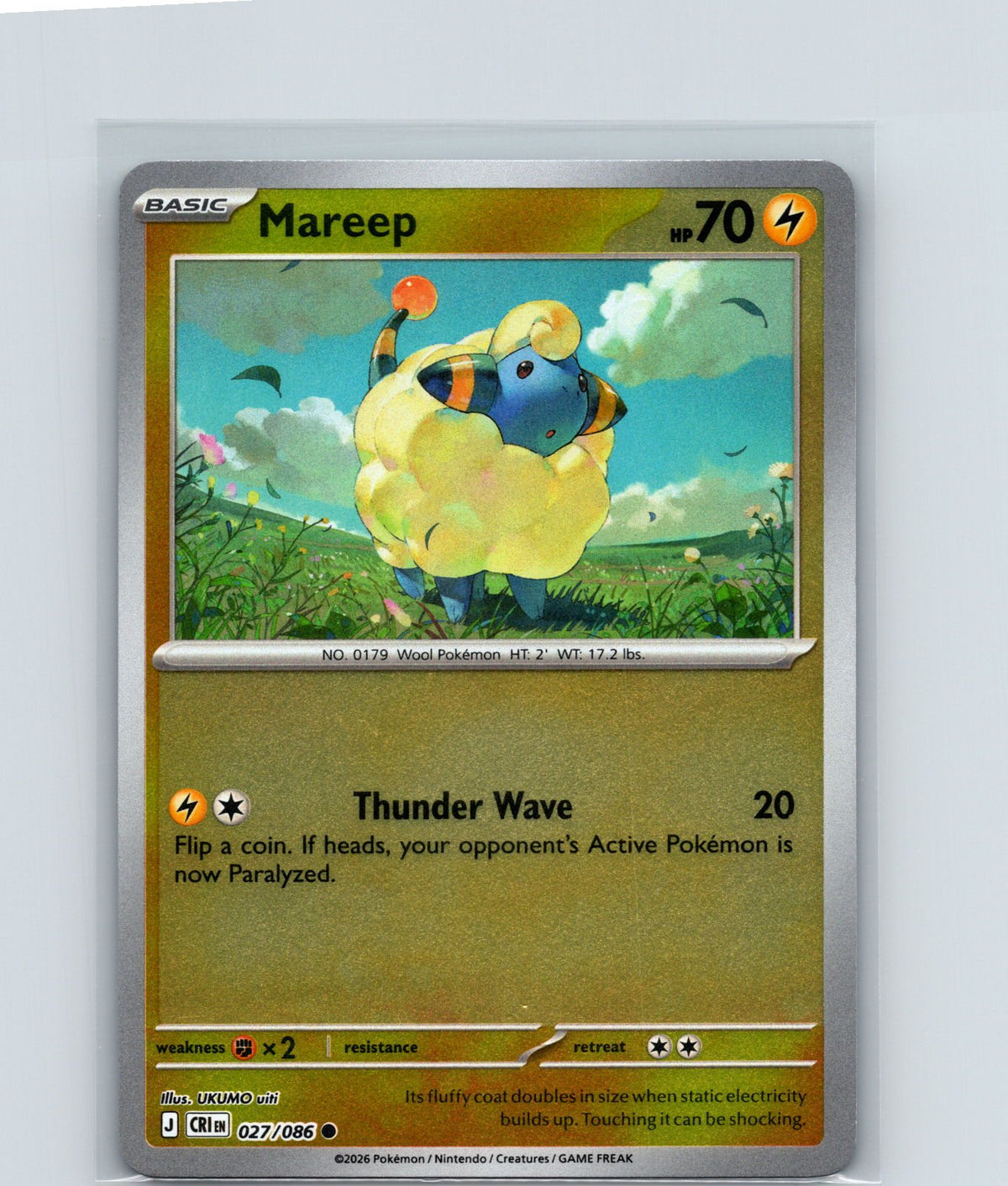 Mareep Reverse Holo Common ME04: Chaos Rising 027/086 NM
