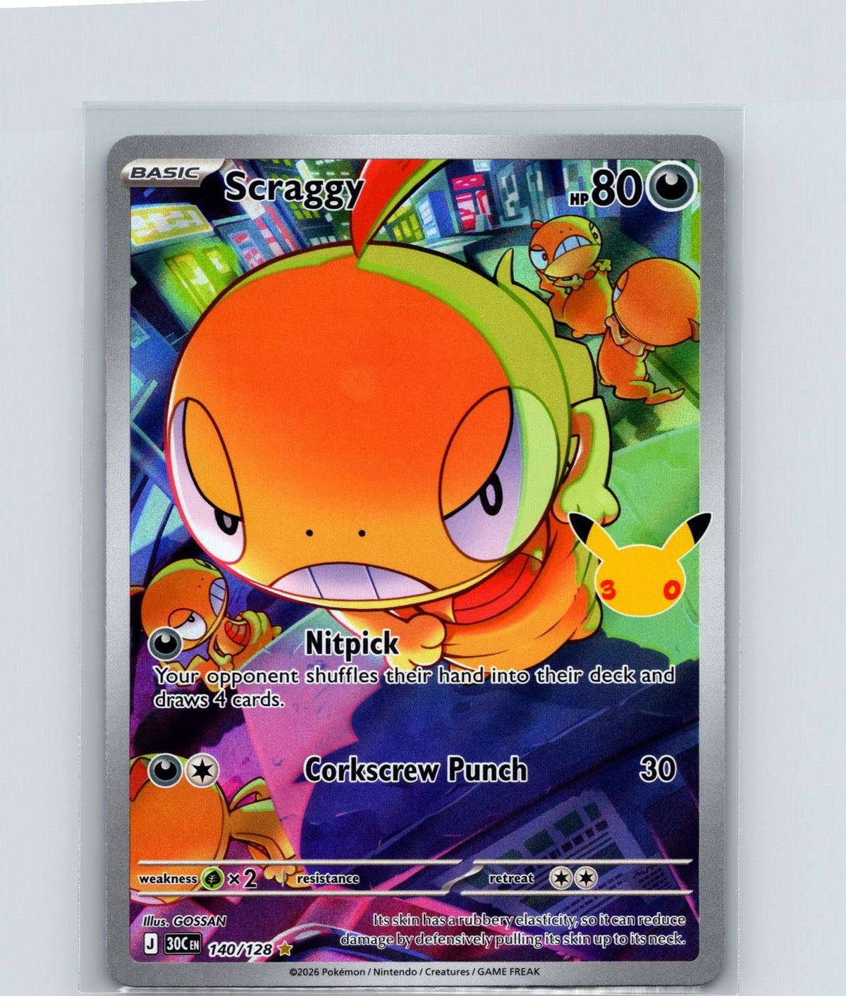 Scraggy Holo Illustration Rare ME: 30th Celebration 140/128 NM