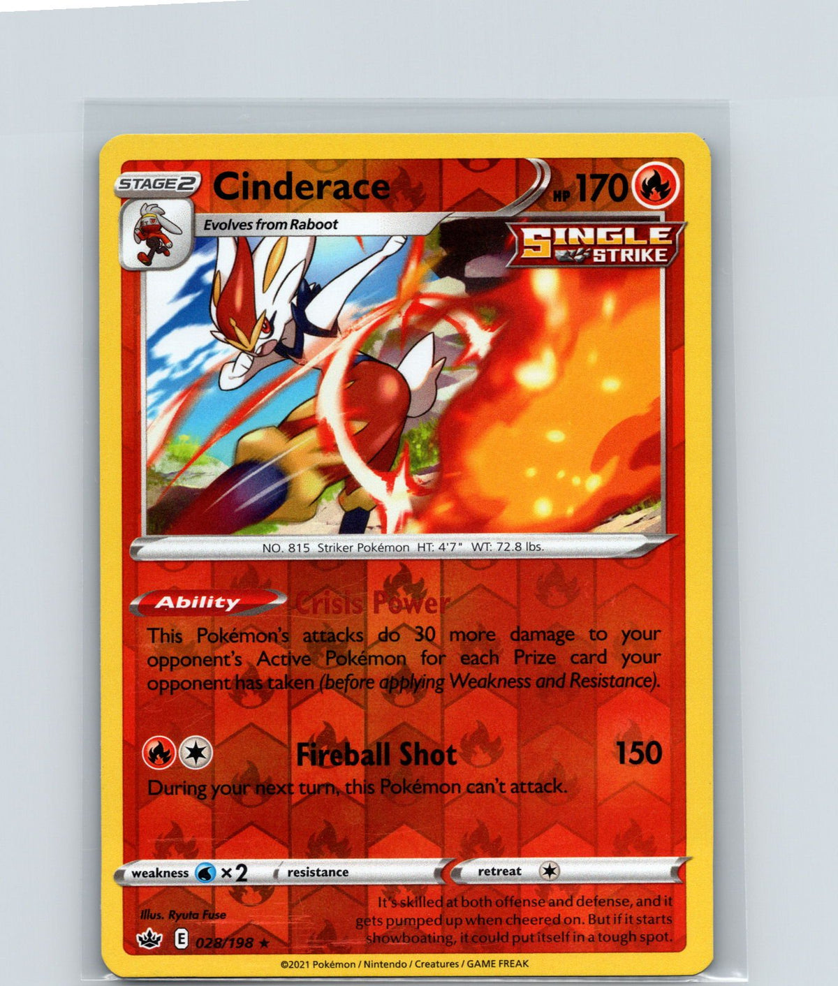 Cinderace Holo Rare SWSH06: Chilling Reign 028/198 NM