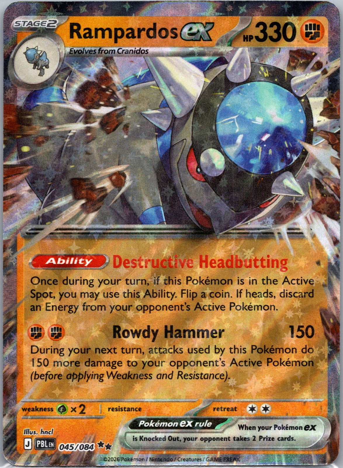 Rampardos ex Holo Double Rare ME05: Pitch Black 045/084 NM