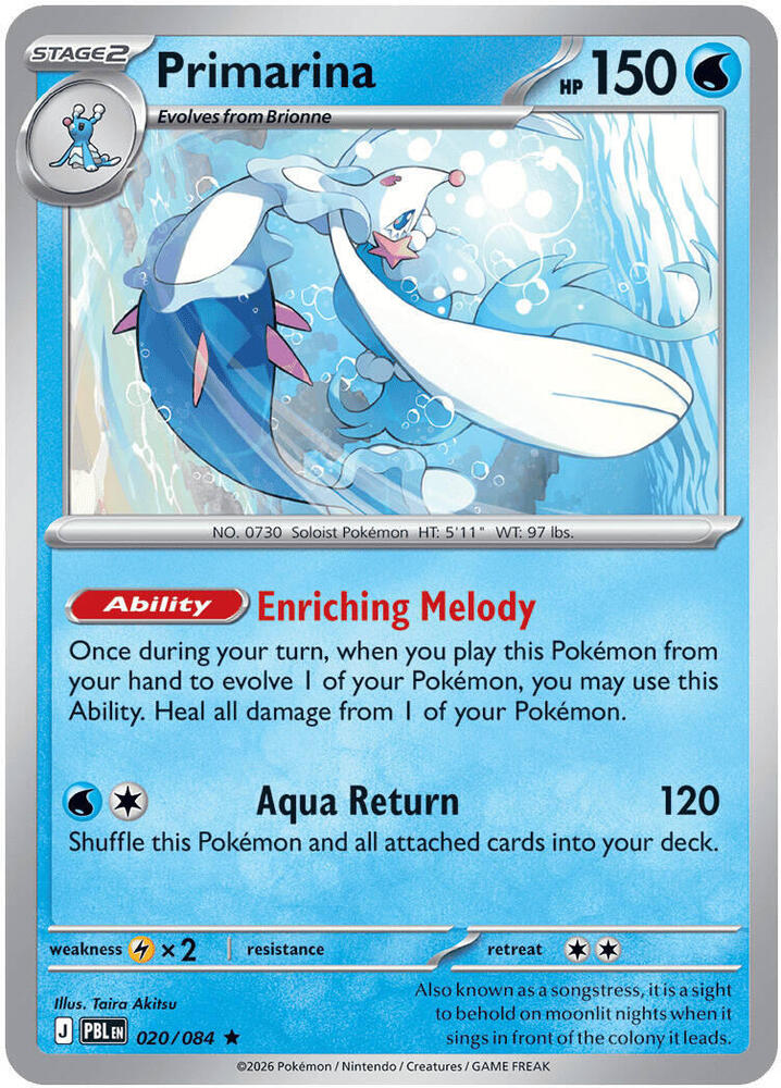 Primarina Reverse Holo Rare ME05: Pitch Black 020/084 NM
