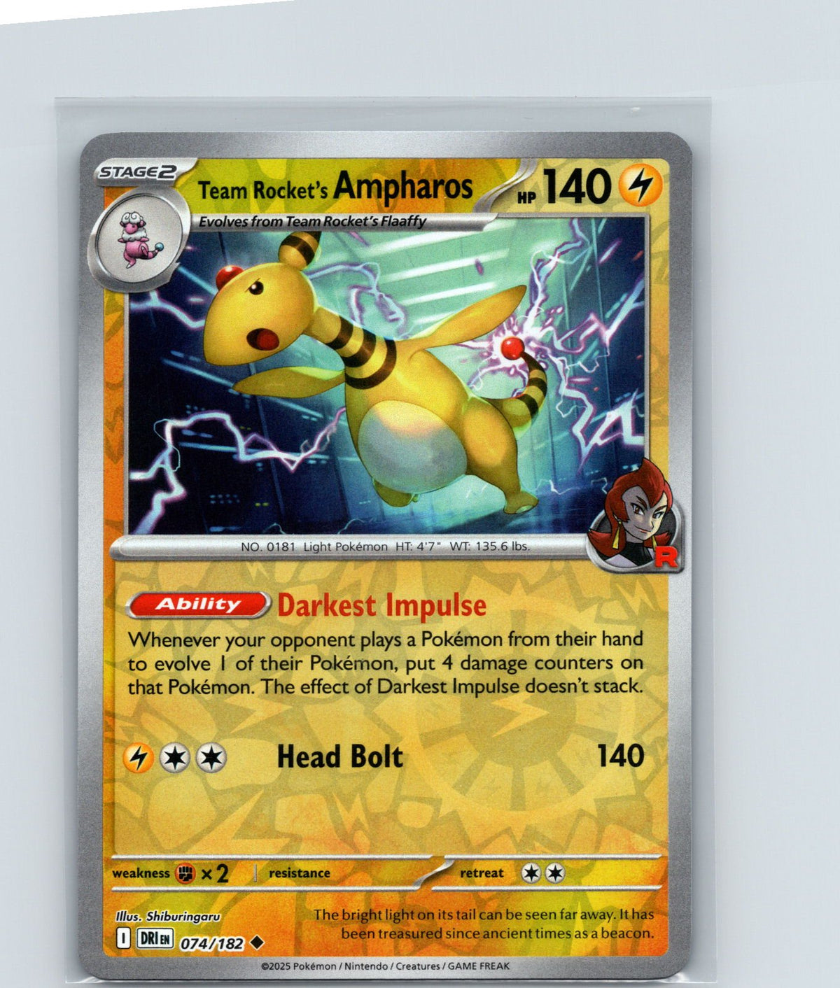 Team Rocket's Ampharos Reverse Holo Uncommon SV10: Destined Rivals 074/182 NM