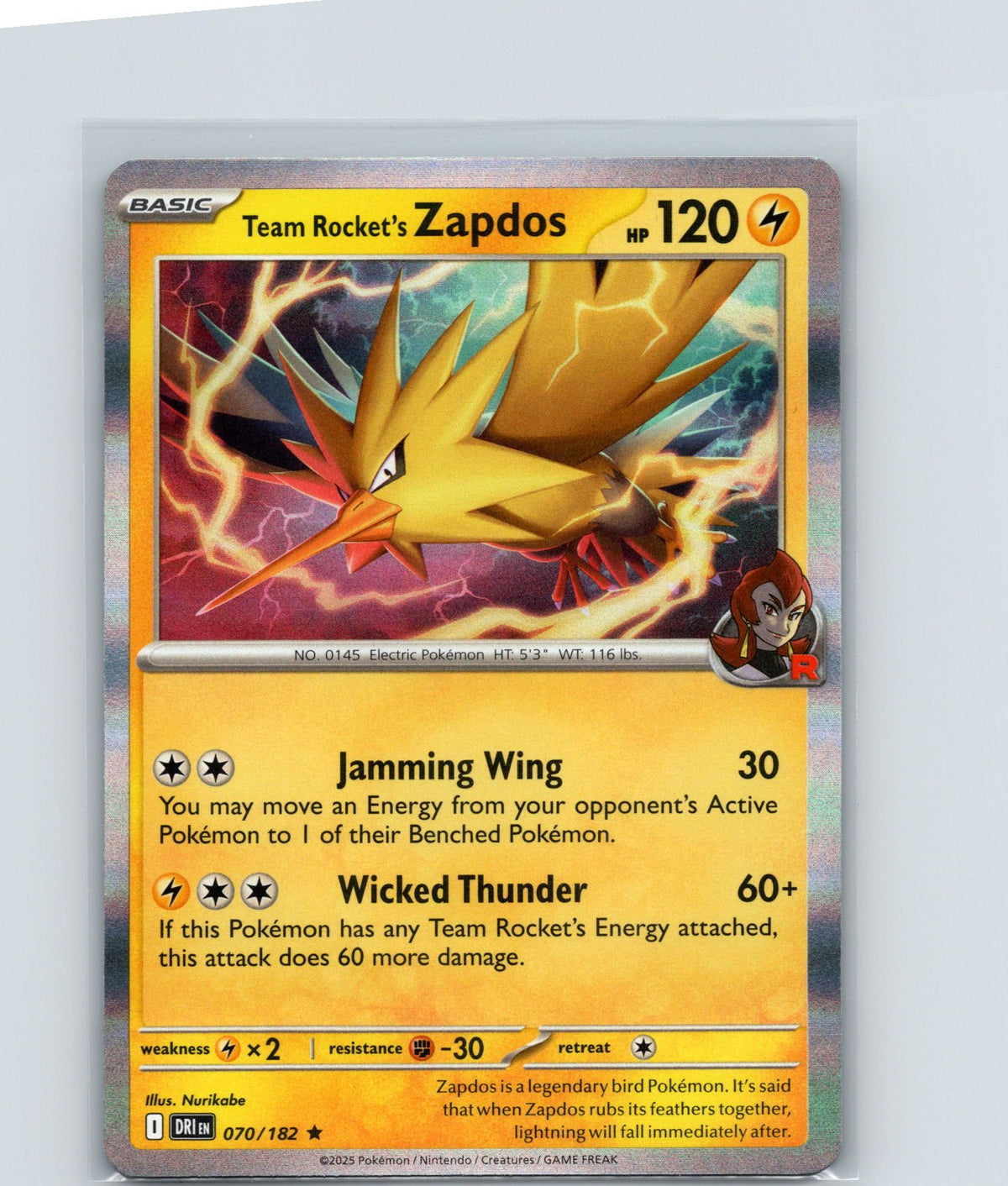 Team Rocket's Zapdos Holo Rare SV10: Destined Rivals 070/182 NM