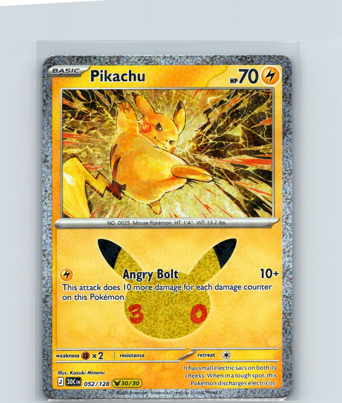 Pikachu Holo Pikachu Rare ME: 30th Celebration 052/128 NM