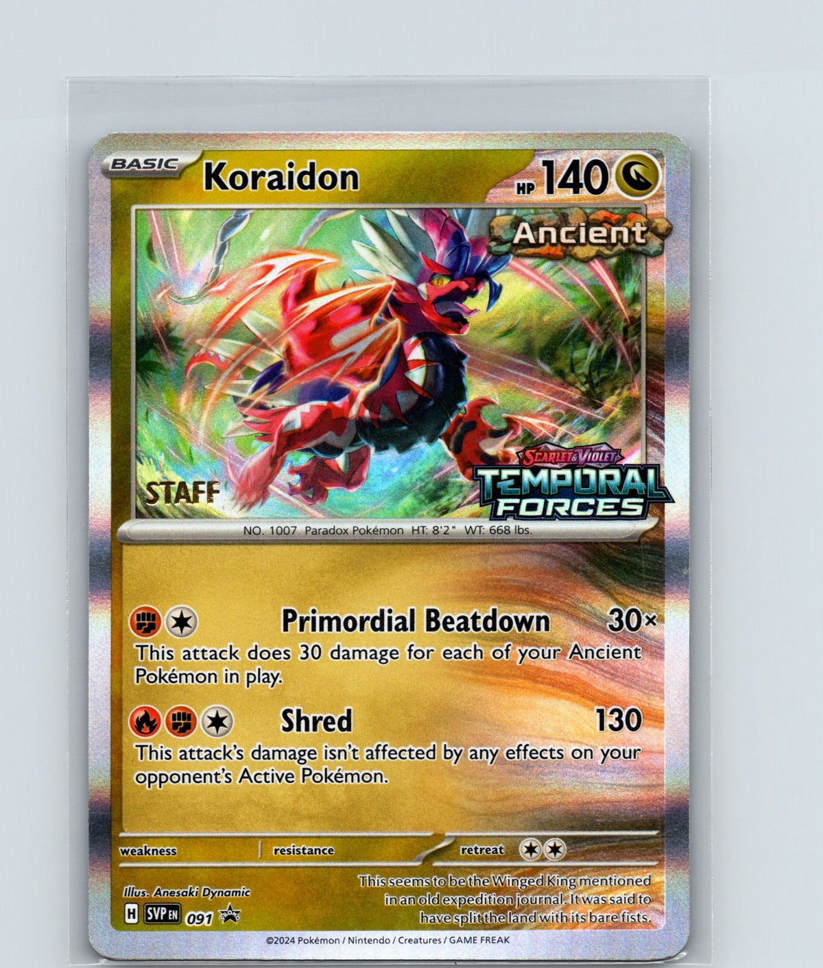 Koraidon (Prerelease) [Staff] Holo Promo SV: Scarlet & Violet Promo Cards 091 NM