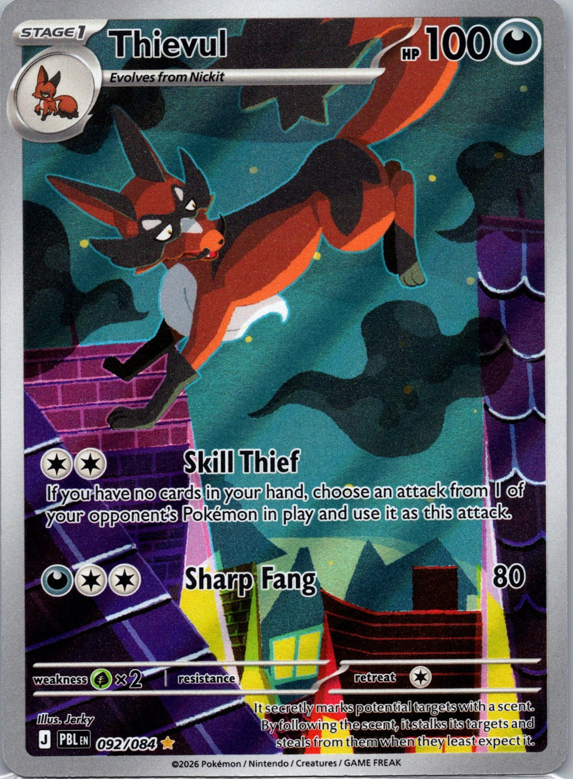 Thievul Holo Illustration Rare ME05: Pitch Black 092/084 NM