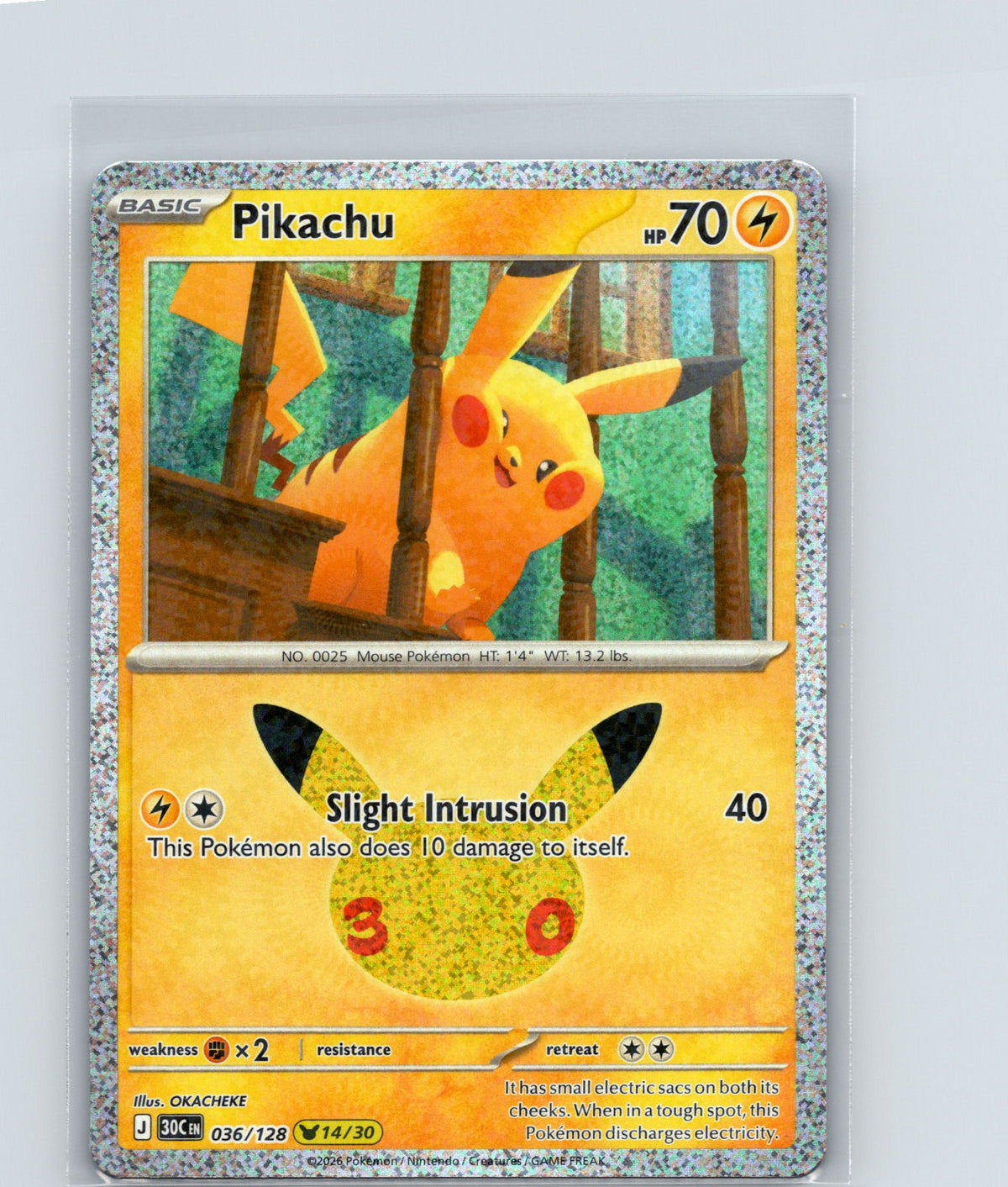 Pikachu Holo Pikachu Rare ME: 30th Celebration 036/128 NM