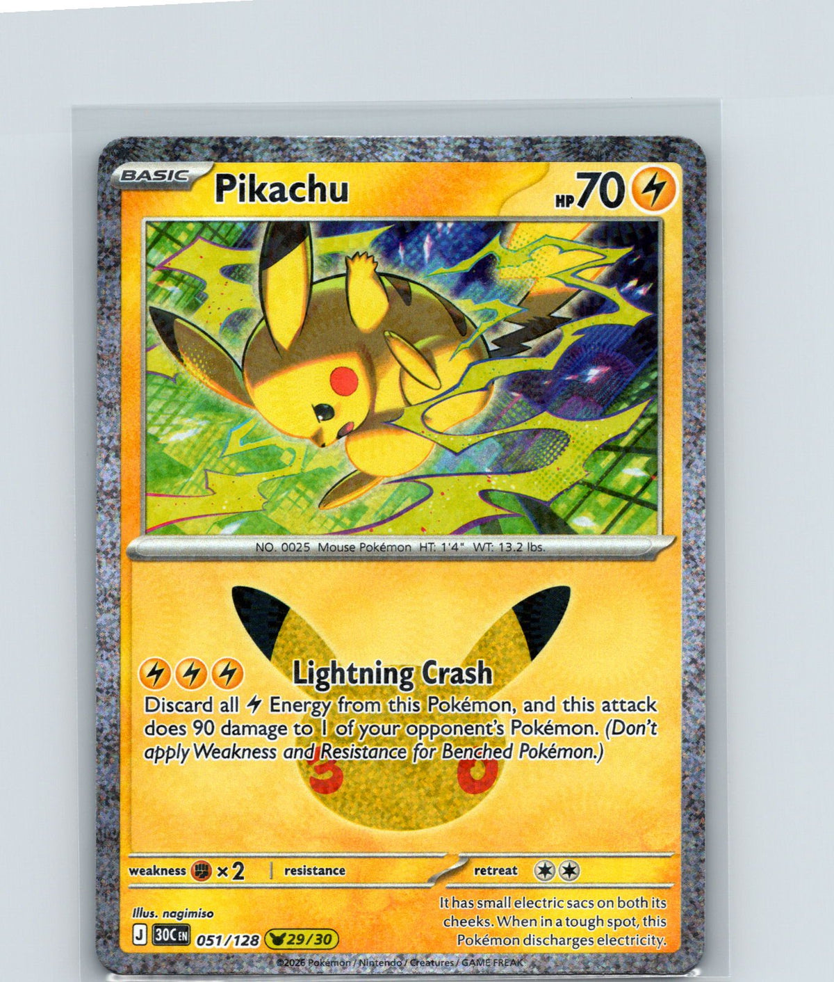 Pikachu Holo Pikachu Rare ME: 30th Celebration 051/128 NM