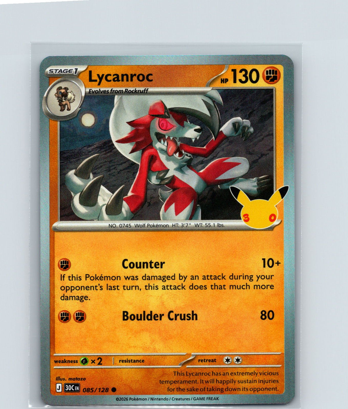 Lycanroc Holo Common ME: 30th Celebration 085/128 NM