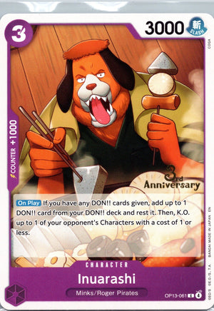 Inuarashi C Carrying On His Will: 3rd Anniversary Tournament Cards OP13-061 NM