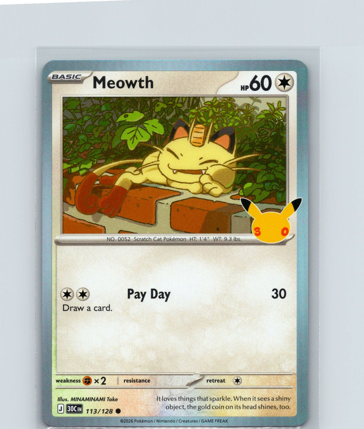 Meowth Common ME: 30th Celebration 113/128 NM