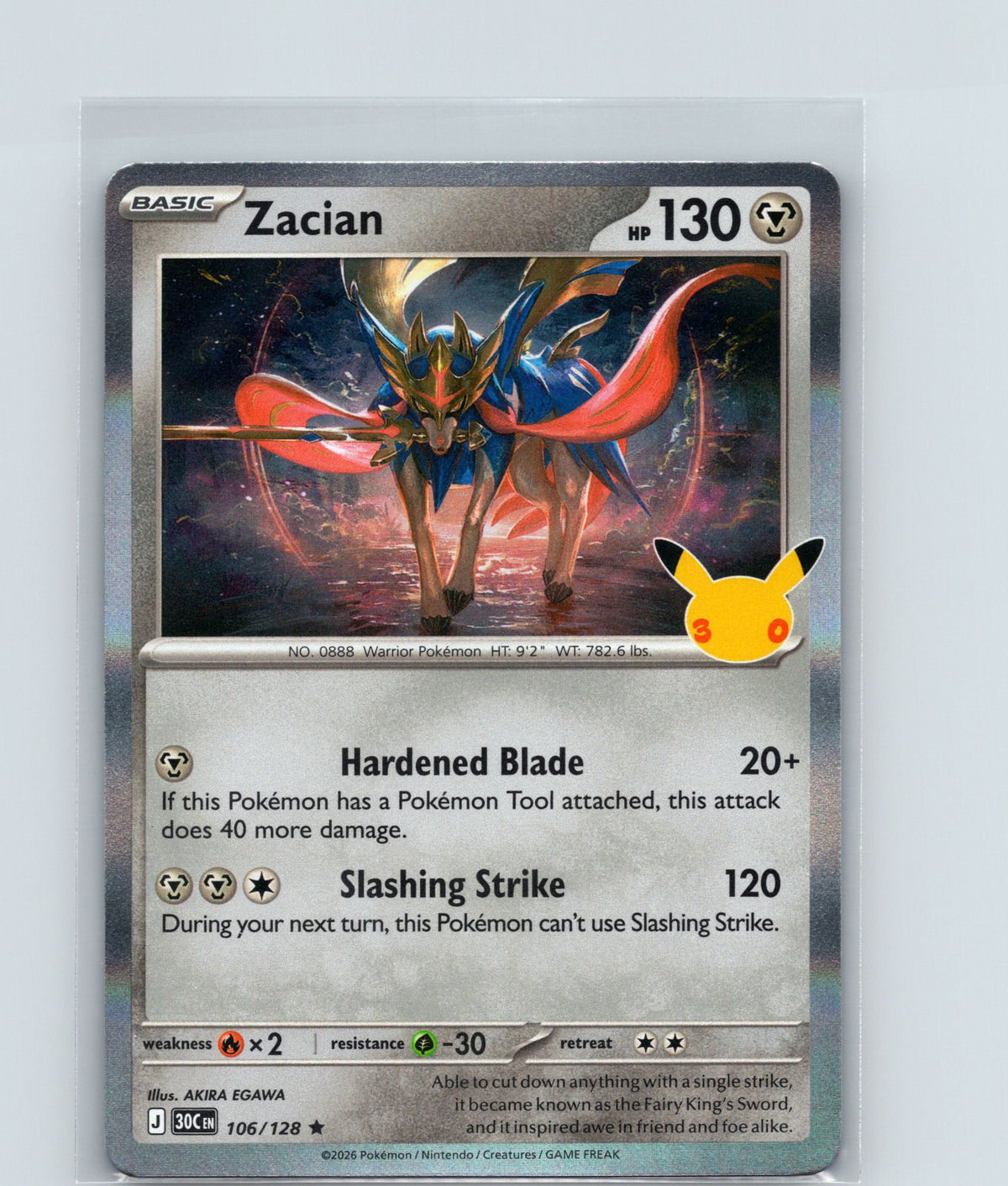 Zacian Holo Rare ME: 30th Celebration 106/128 NM