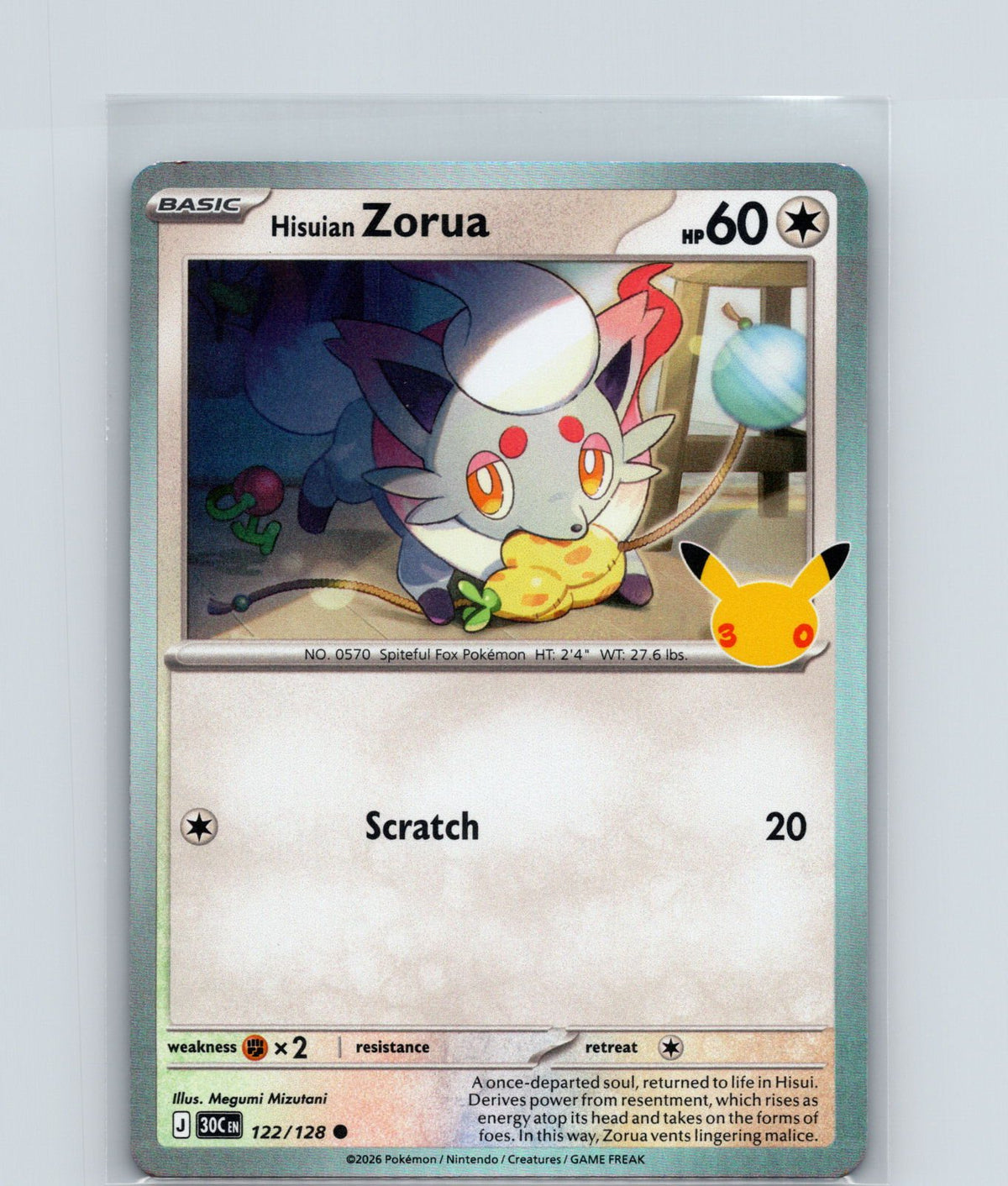 Hisuian Zorua Holo Common ME: 30th Celebration 122/128 NM