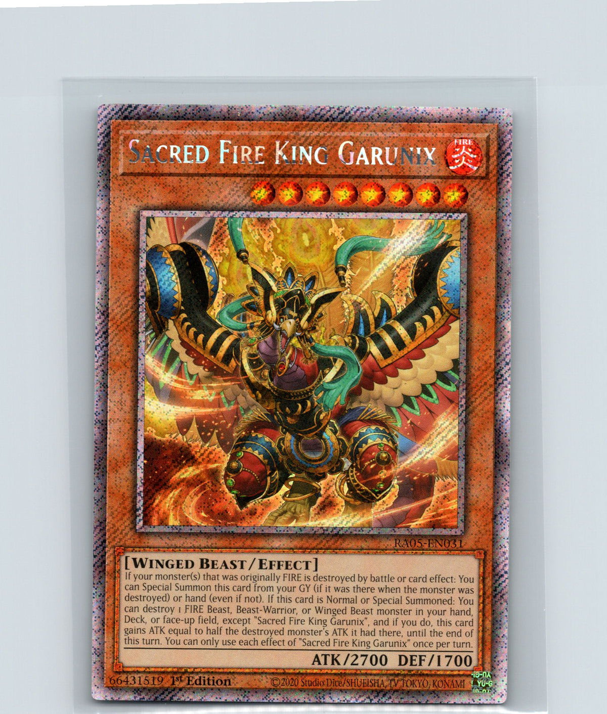 Sacred Fire King Garunix Platinum Secret Rare 1st Edition Platinum RA05-EN031 NM