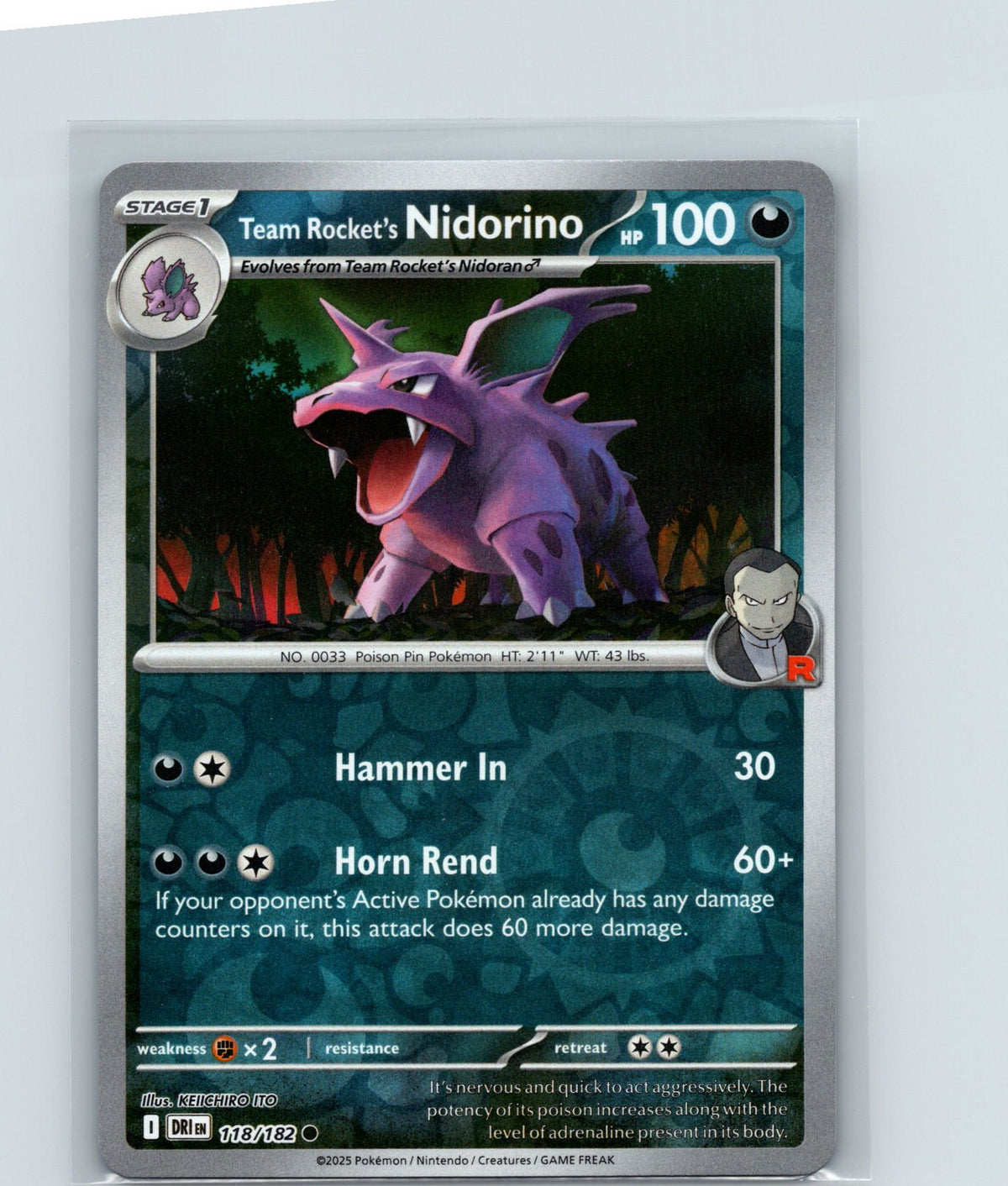 Team Rocket's Nidorino Reverse Holo Common SV10: Destined Rivals 118/182 NM