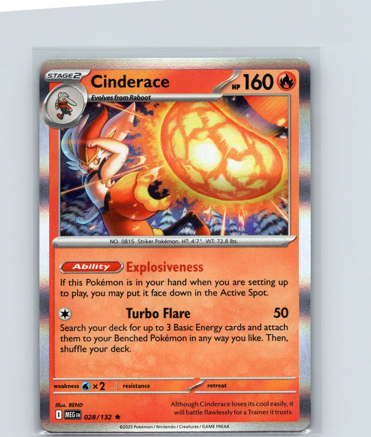 Cinderace Holo Rare ME01: Mega Evolution 028/132 NM