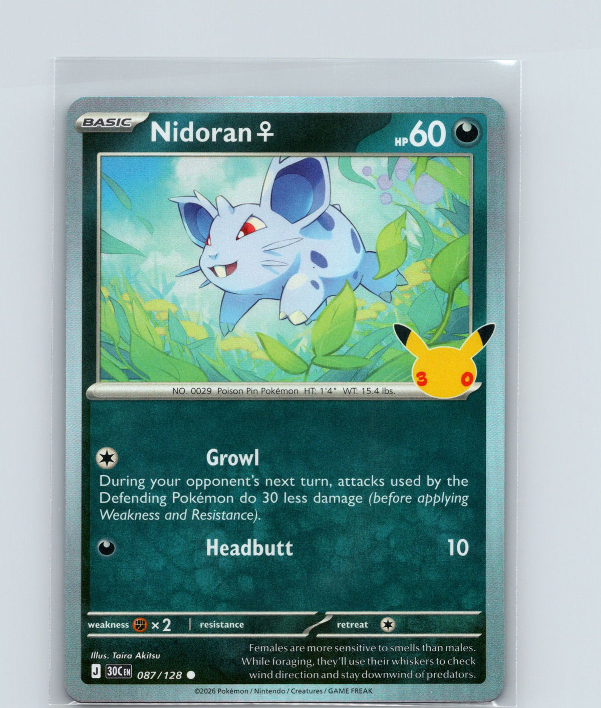 Nidoran F Holo Common ME: 30th Celebration 087/128 NM