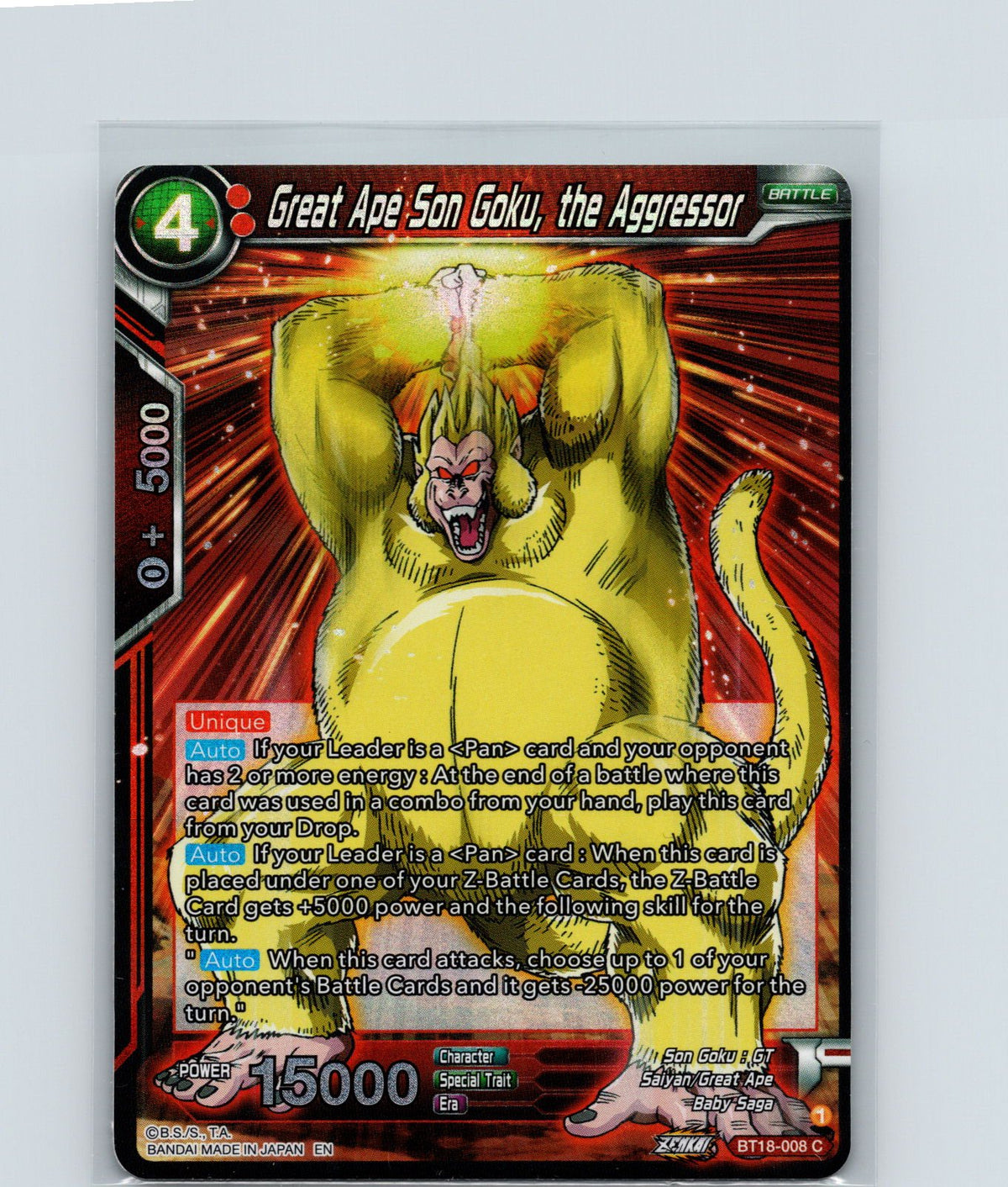 Great Ape Son Goku, the Aggressor Foil Common Dawn of the Z-Legends BT18-008 NM